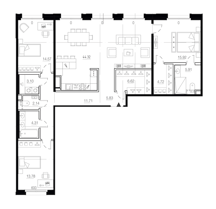 3-комнатная квартира 133.9 м², 2/9 эт., ЖК «LEGENDA Малоохтинский 68»